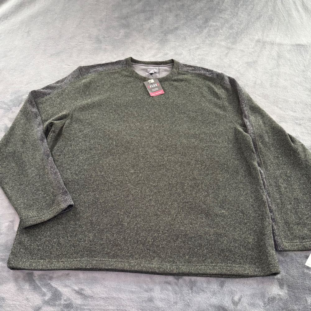 Van Heusen Men's Flex Fleece Pullover Crew Neck Sweater Green / Gray NWT XXL